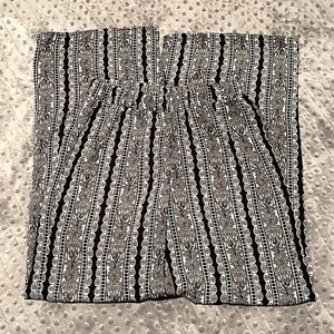 Flowy wide leg palazzo pants, black/white floral stripes, Small